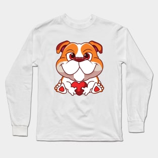 Kawaii Cute Bulldog Holding Heart Long Sleeve T-Shirt